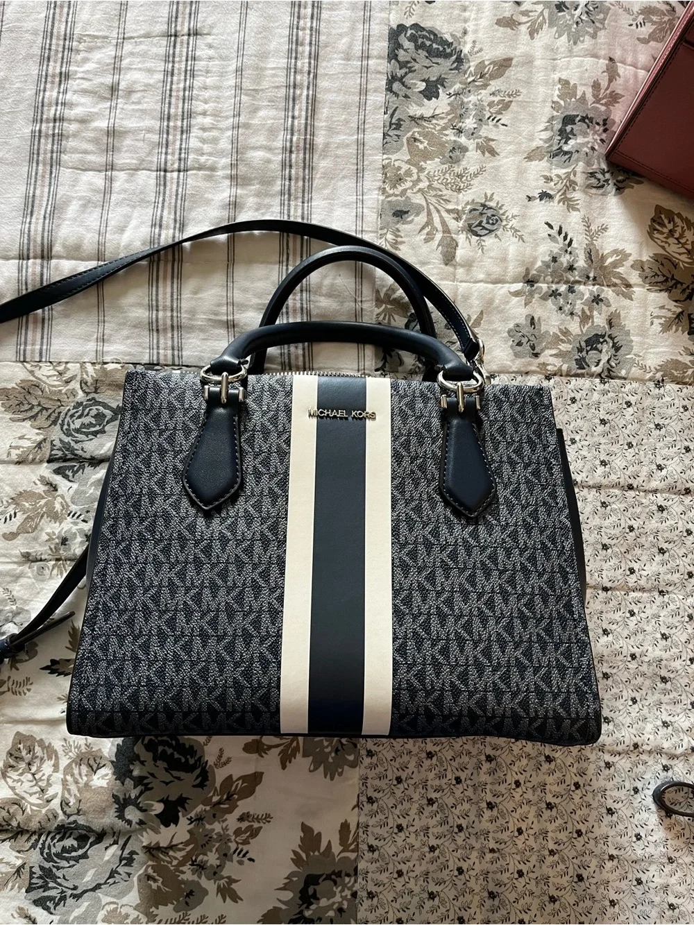 Michael Kors Navy Stripe Logo Purse and Wallet Set